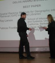 The DELOS Best Paper award being presented
to Ray Larson
